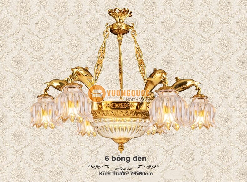 Đèn chùm đồng hiện đại hoa thủy tinh abr181-9